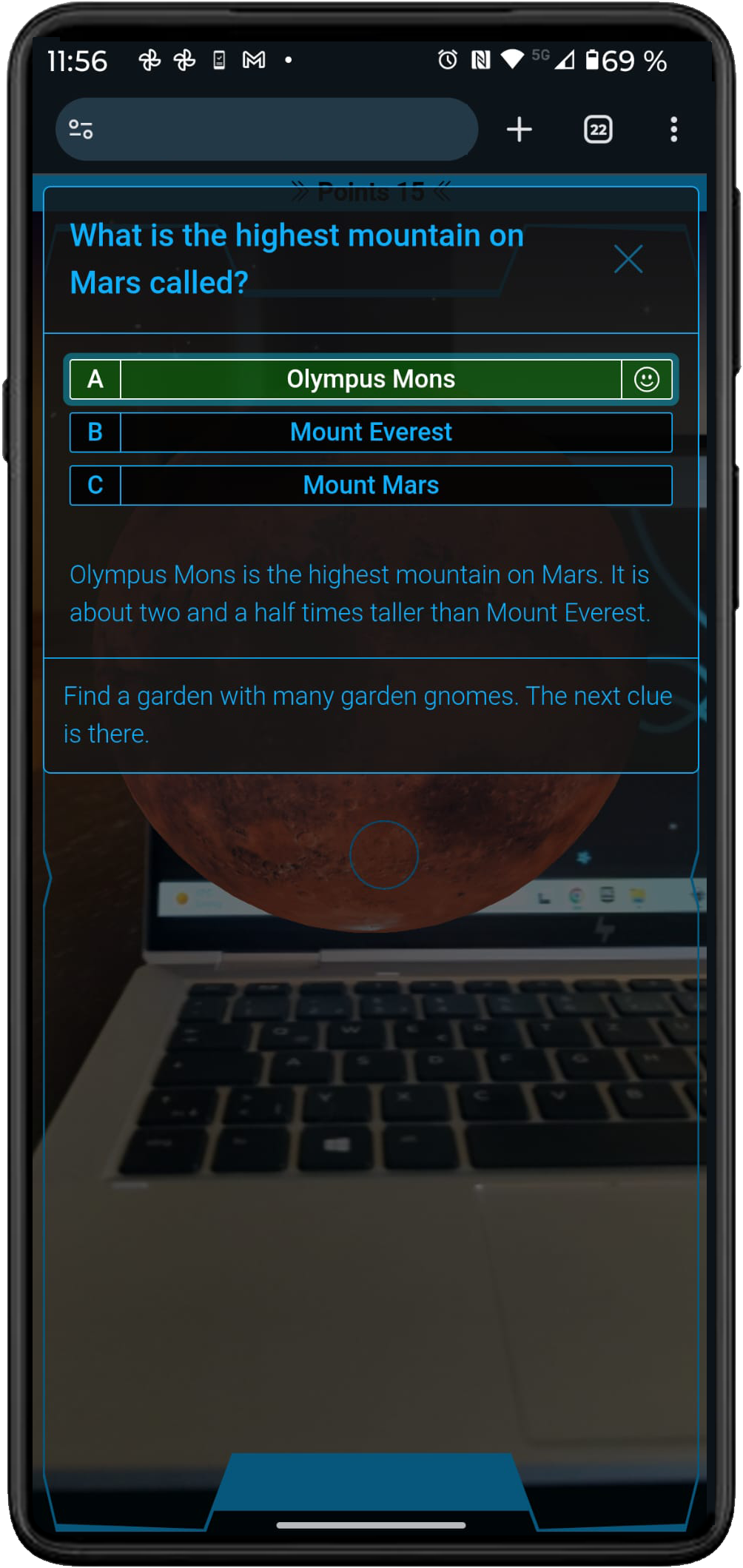 Planet Hunt augmented reality planet screen